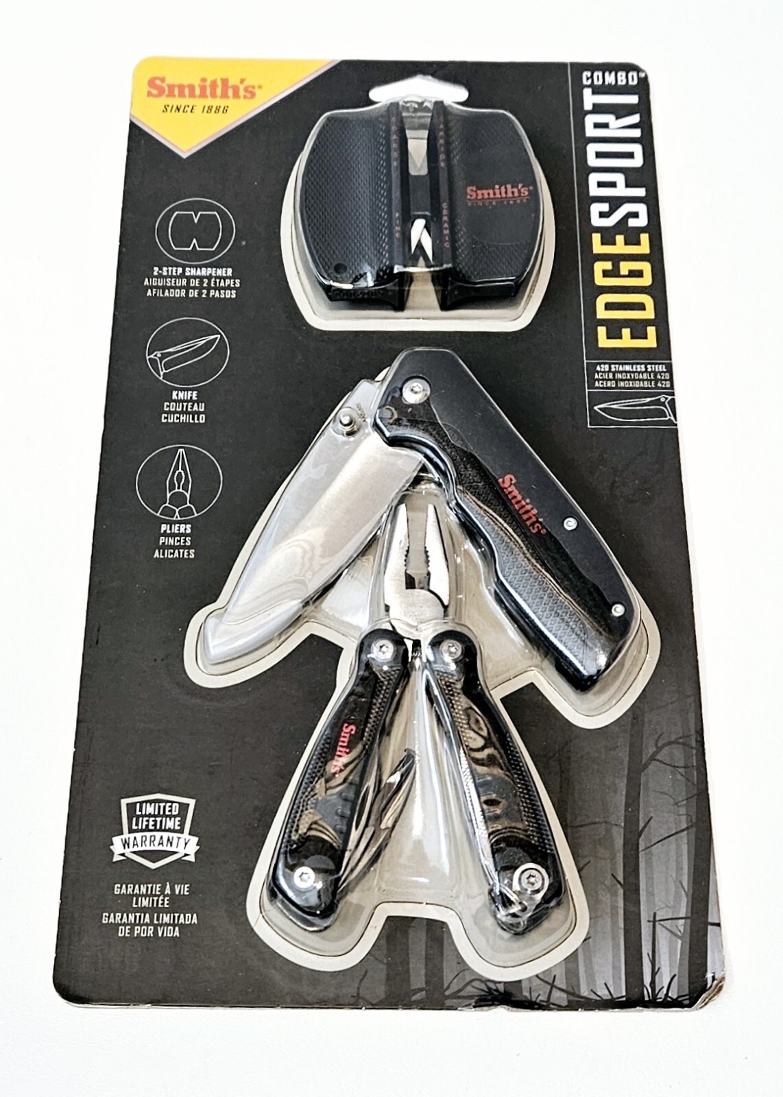 NIB Sealed Smith’s Combo Edge Sport: Knife/ 2-Step Sharpener/ Pliers Knife Set