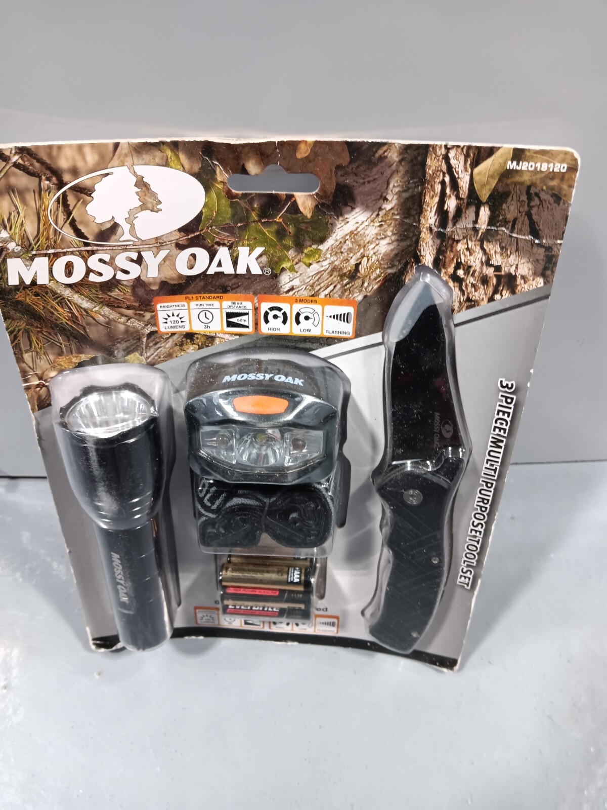 MOSSY OAK 3 Piece Multi Purpose Tool Set – Headlight Flashlight Knife