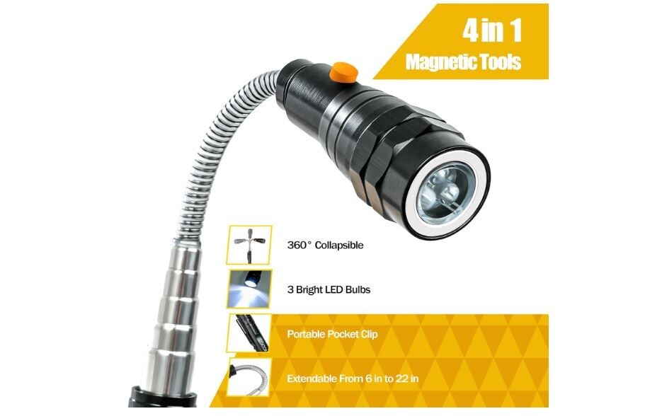 Extendable Telescopic Magnetic Pickup Tool with Bright LED Light & Flexible Neck