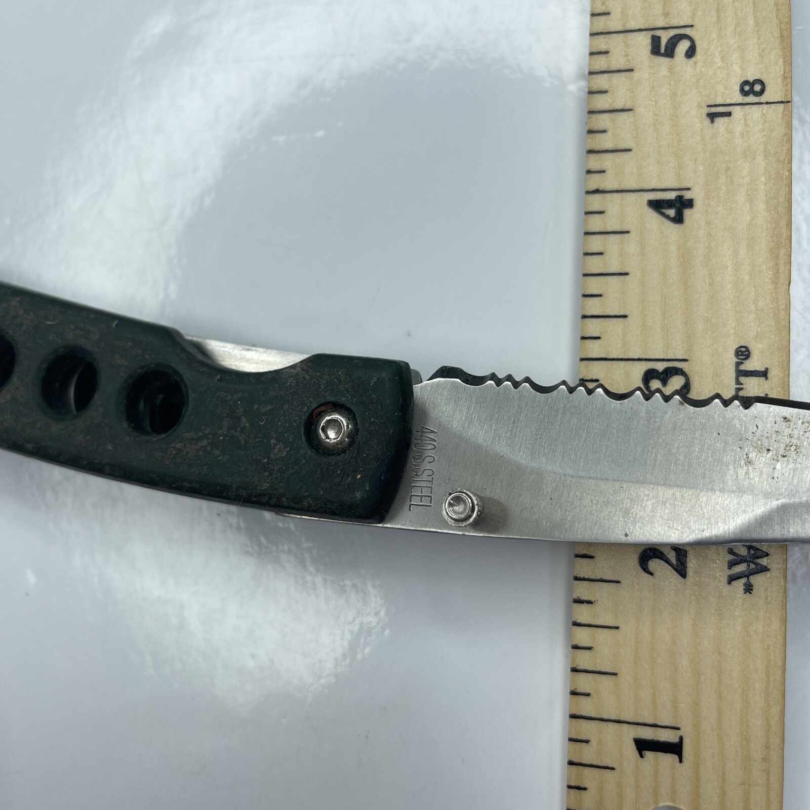 A Resin Green Vtg 440 Steel Folding Utility Pocket Knife Stainless