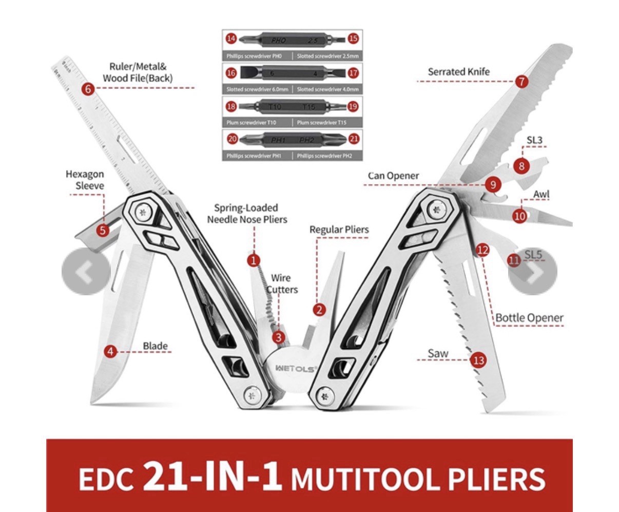 Wetols 21-in-1 Multi-Tool Pocket Knife with Pliers & Bit Set