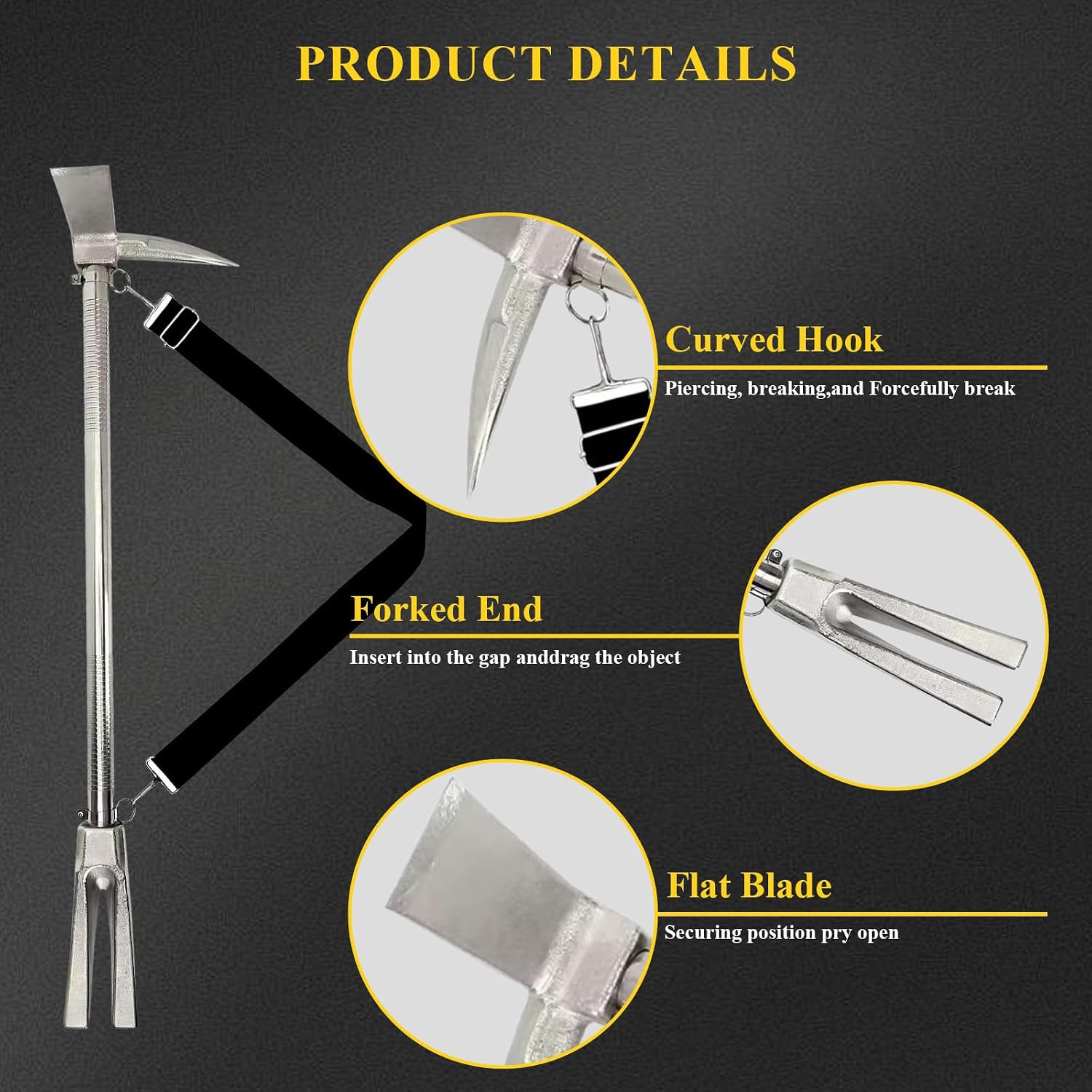 30-Inch Steel Halligan Bar Firefighter Forced Entry Tool, Heavy Duty Emergency R