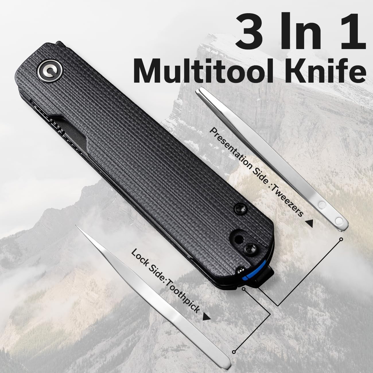 Sendy Folding Knife 3-in-1 Multitool, Nitro-V Blade, Ambidextrous, Men Gift