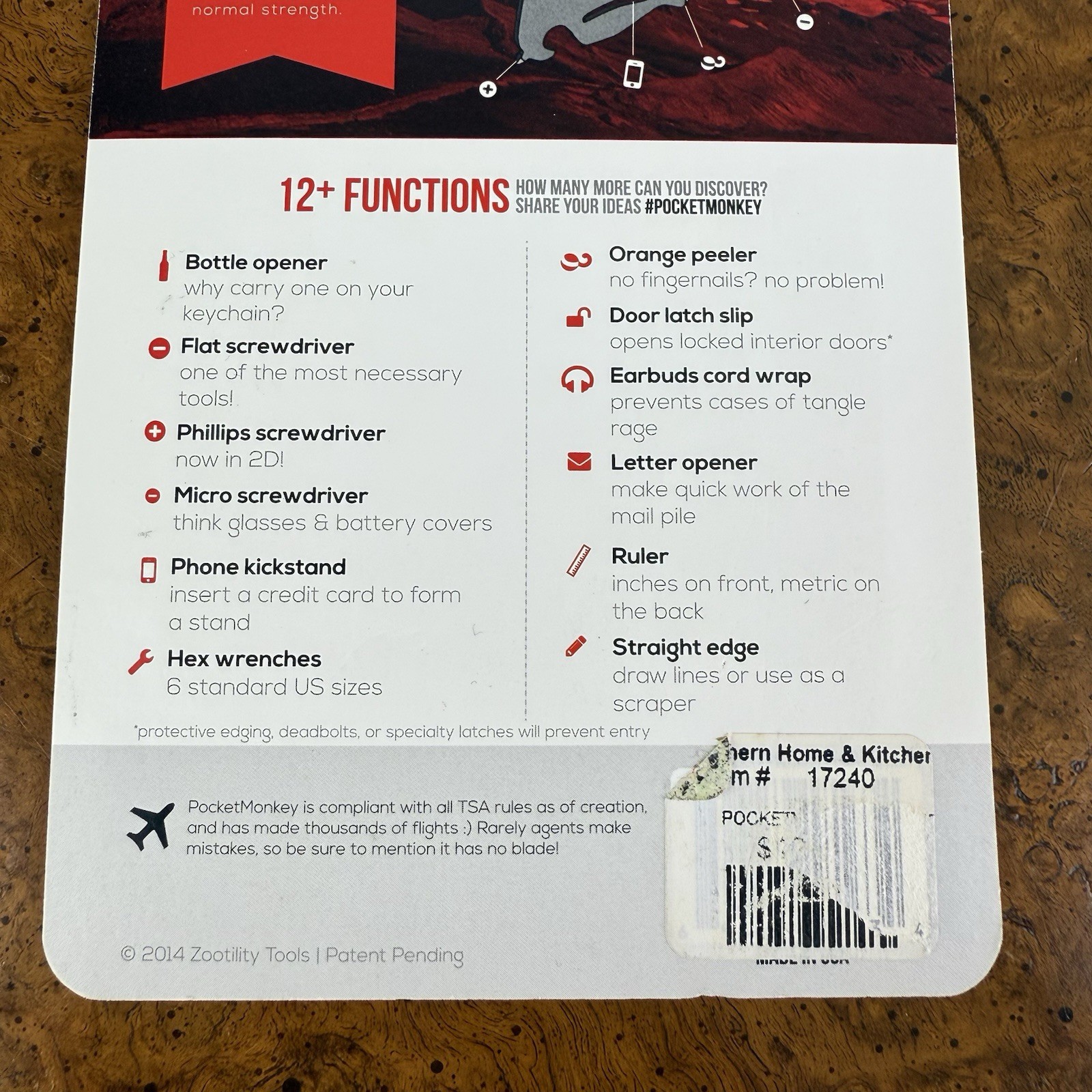 NEW Zootility – Pocket Monkey Multi-Tool 12 + Functions TSA Compliant Wallet