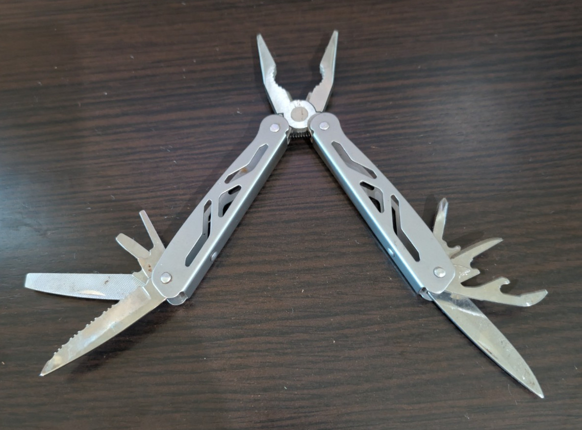 Lot of 5 Multi Tools Husky Stainless Pliers Knife Saw File Screwdrivers