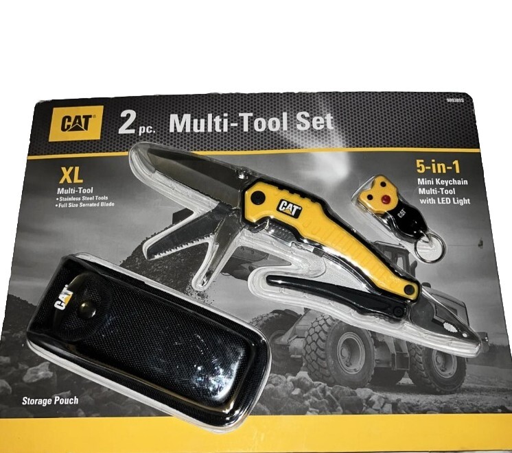 CAT 2 Piece XL Multi-Tool Set, And 5-in-1 Mini Keychain With Storage Pouch