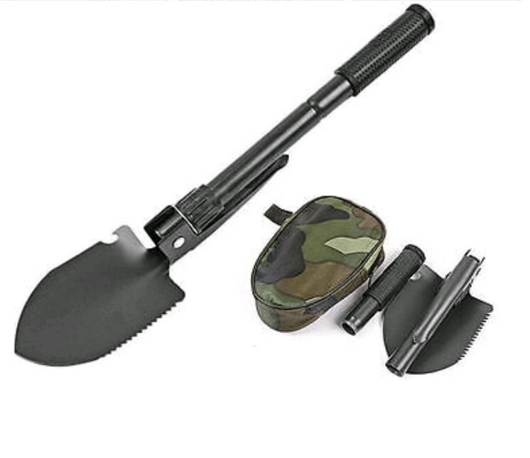 Camping Gear Kit – Foldable Shovel, Compass, Credit Card Knife – 3 In 1 Bundle