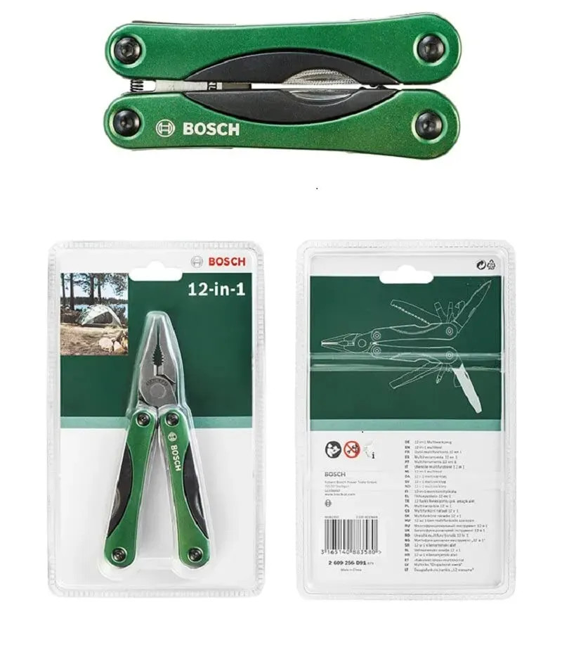 Japan NEW BOSCH Multi Tool 12-in-1 Plier Folding Knife Stainless 2609256D91