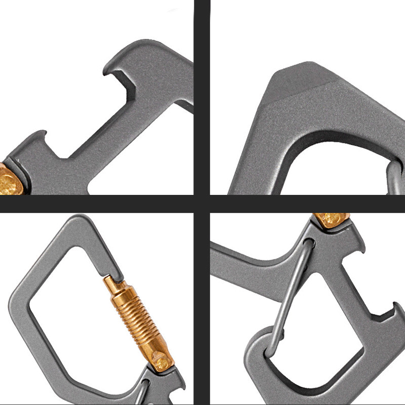 EDC Titanium Keychain Multi Tools Bottle Opener Crowbar Double Hanging Buckle
