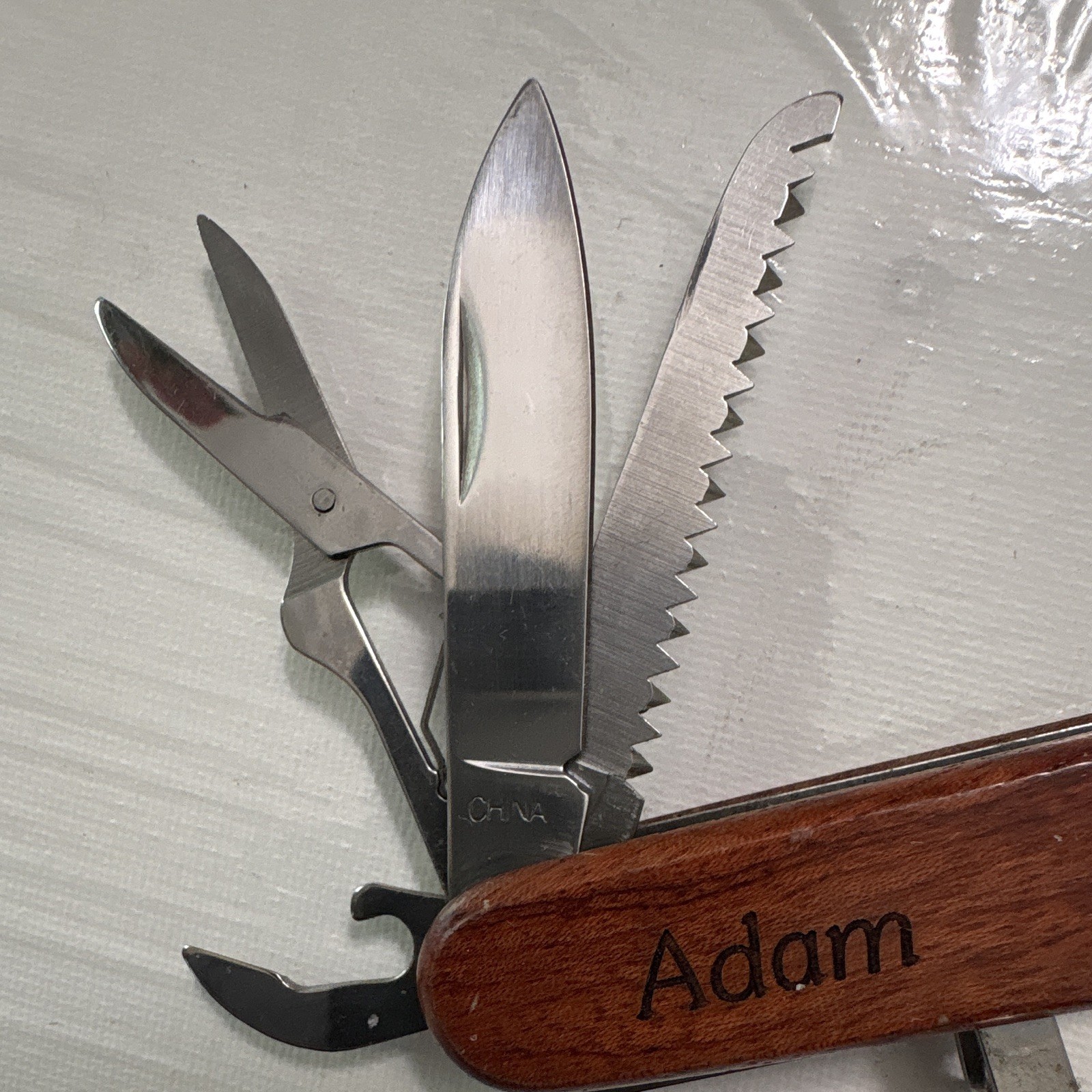 Adam Wood Handle 8-in-1 Multi-Tool Knife Saw Scissors Openers Lanyard SKA13