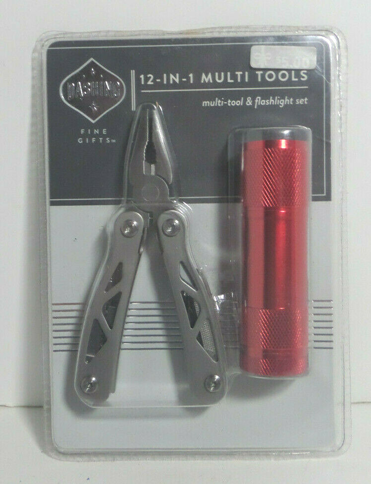 Dashing 12-in-1 Multi Tool & Red Flashlight Set Pliers Knife Screwdriver NEW