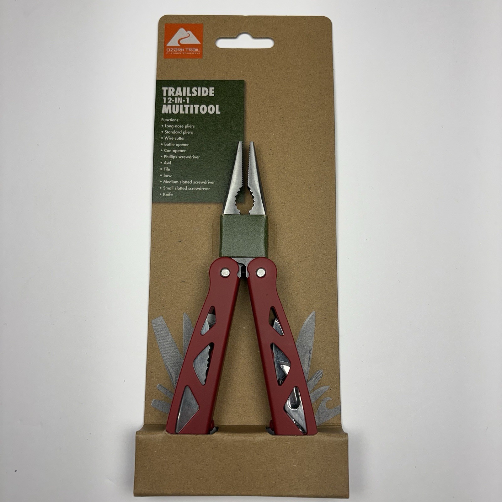Ozark Trail 12-in-1 MultiTool Knife Trailside Red Camping Multi Tool 6121