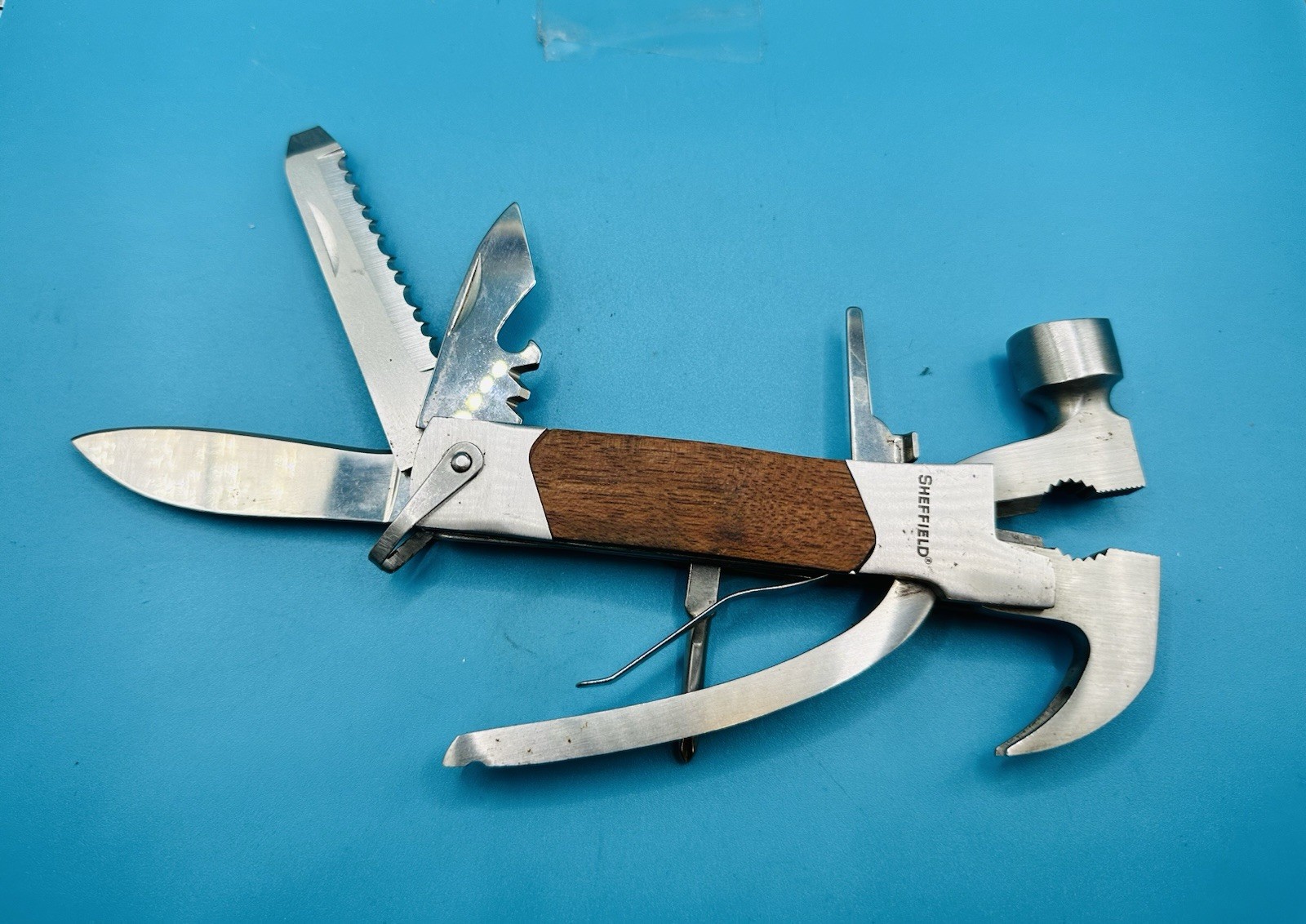 Wood and Stainless Hammer Tool 7-IN 1 Multi Tool Wood Handle —