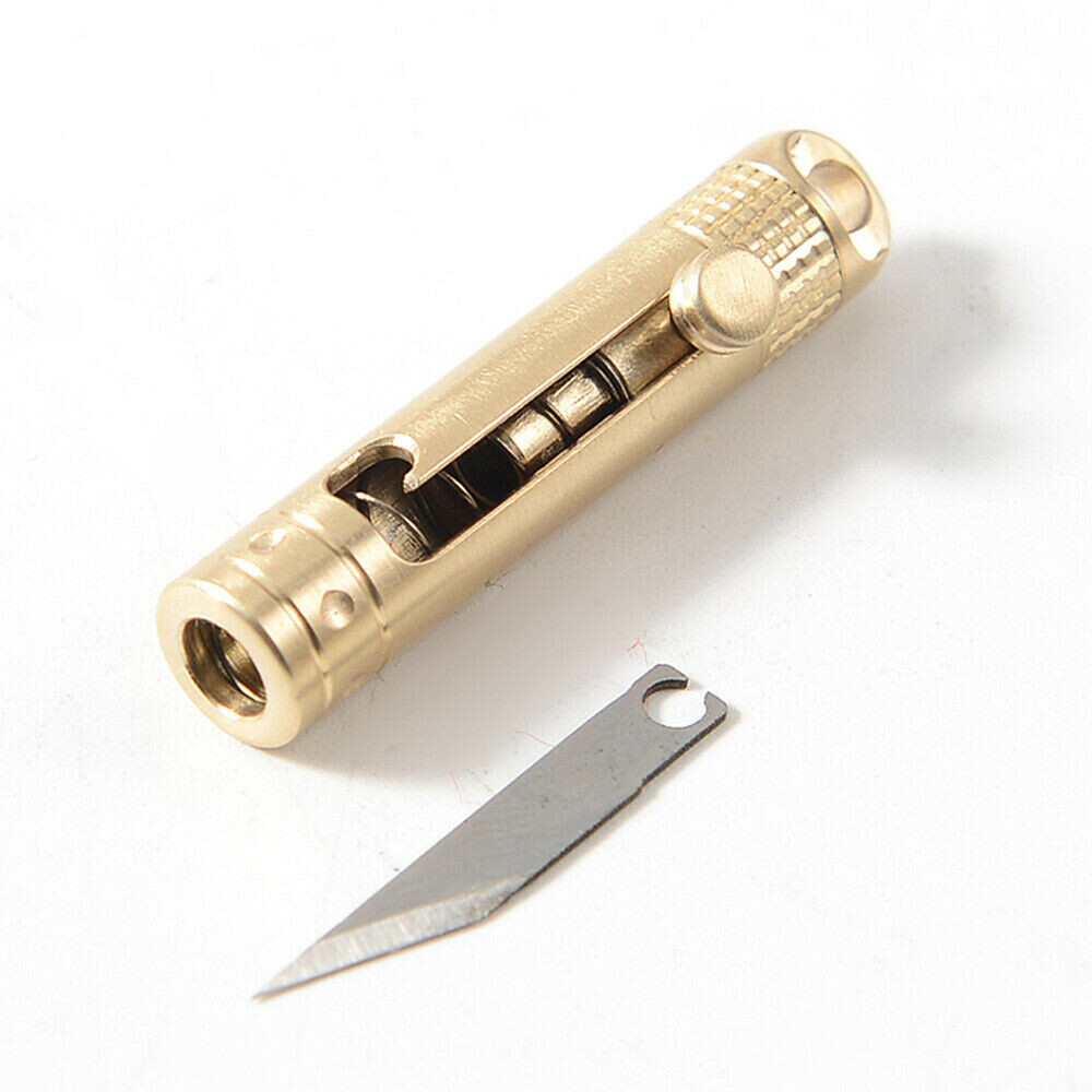 EDC Mini Portable Paper Knife Folding Pocket Keychain Brass Pendant Cutter Blade