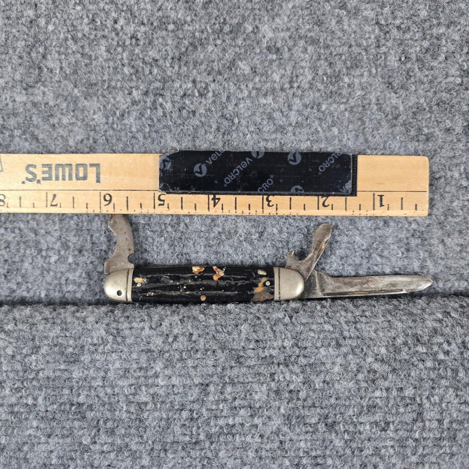 Vintage Multi Tool Pocket Knife Black Handle EDC Utility Camping Repair Tool