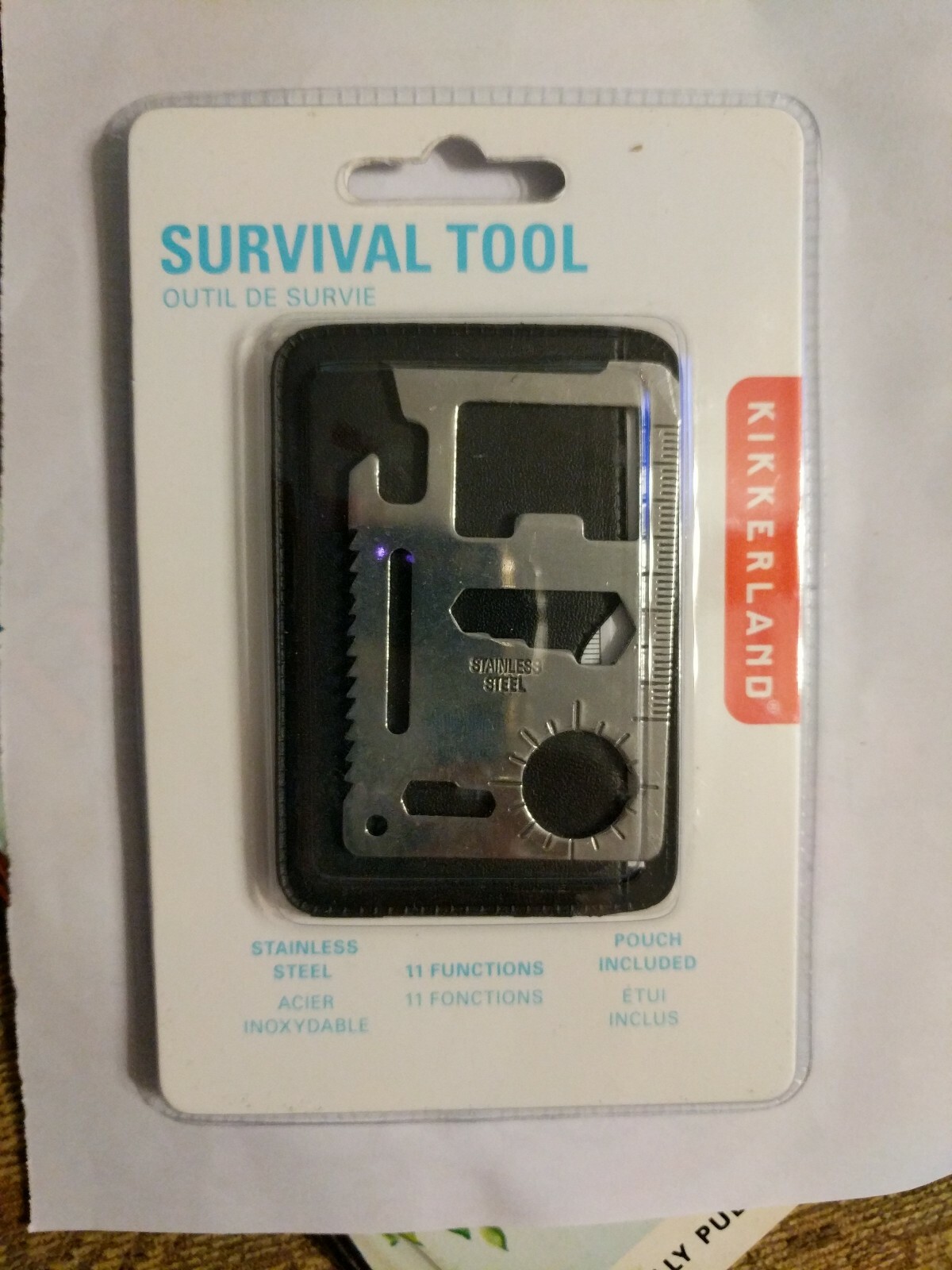 Kikkerland Classic Stainless Steel Survival Tool, Pocket 11 functions + pouch
