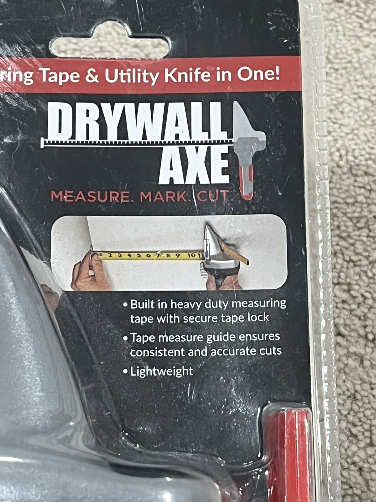 Drywall Axe All-in-One Tool W Measuring Tape and Utility Knife Factory Sealed