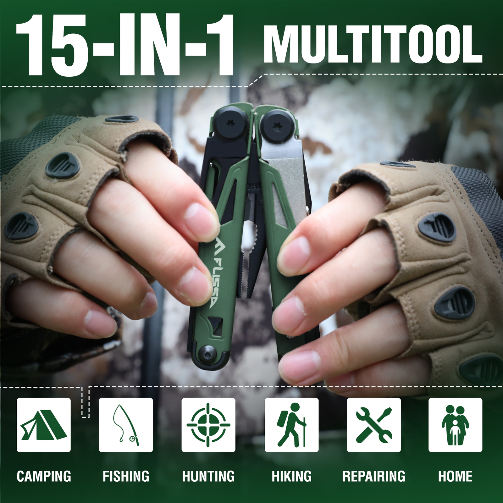15-in-1 Multi Tool Pocket Knife with Sheath Stainless Steel EDC Multitool Pliers