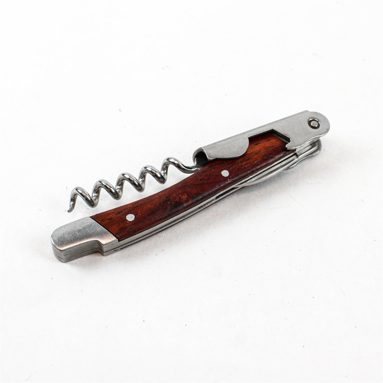 Stainless Steel and Wood Corkscrew Wine Bottle Opener and Knife