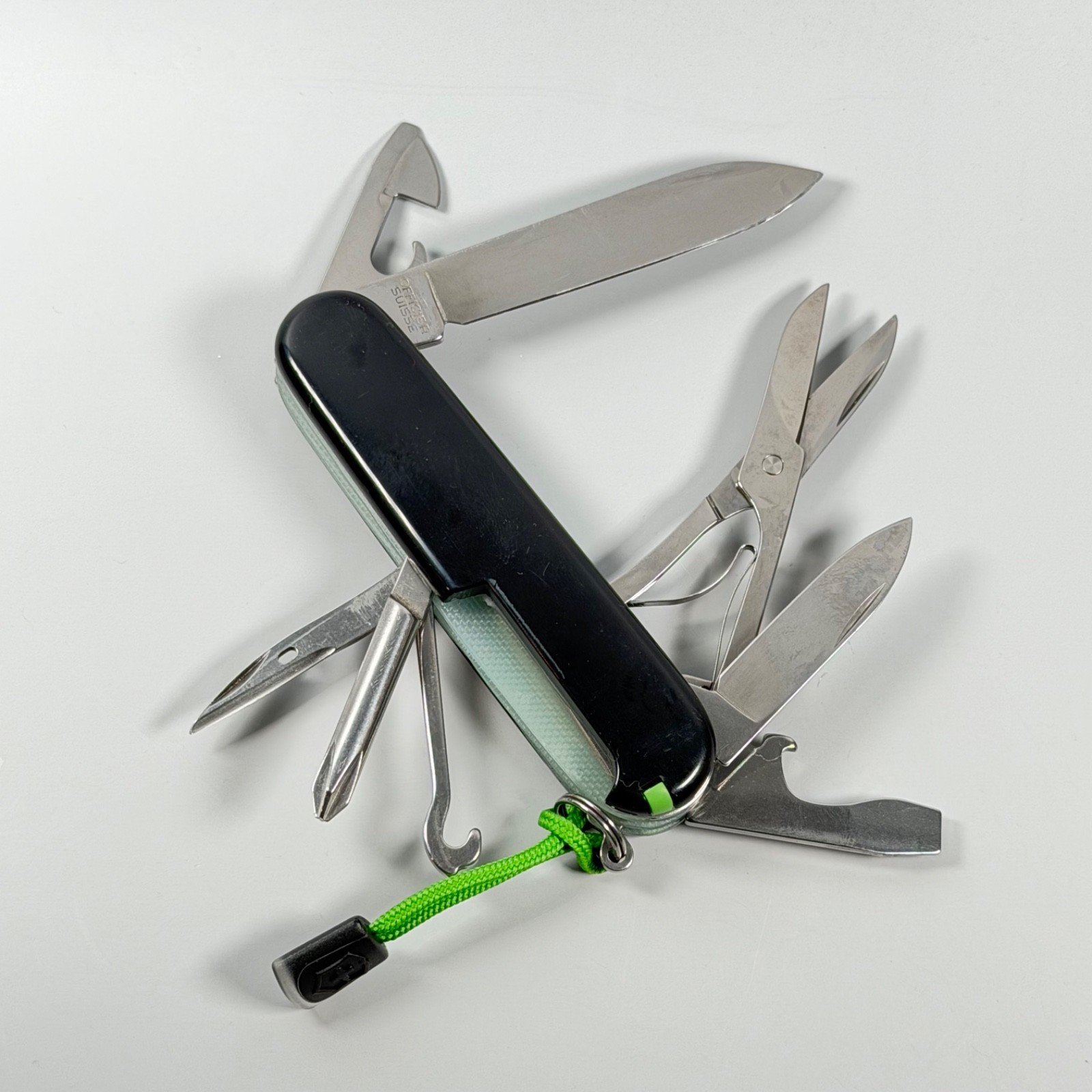 Victorinox Black Super Tinker Custom Sea Glass G10 Liners Green Tools SAK