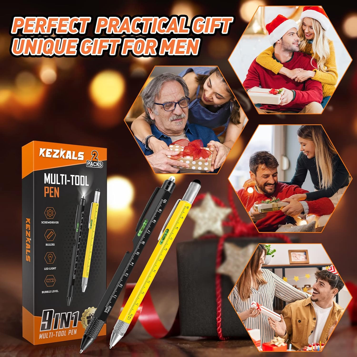 Stocking Stuffers for Men, 9 in 1 Multitool Pen Set Gifts for Men, Dad Christmas