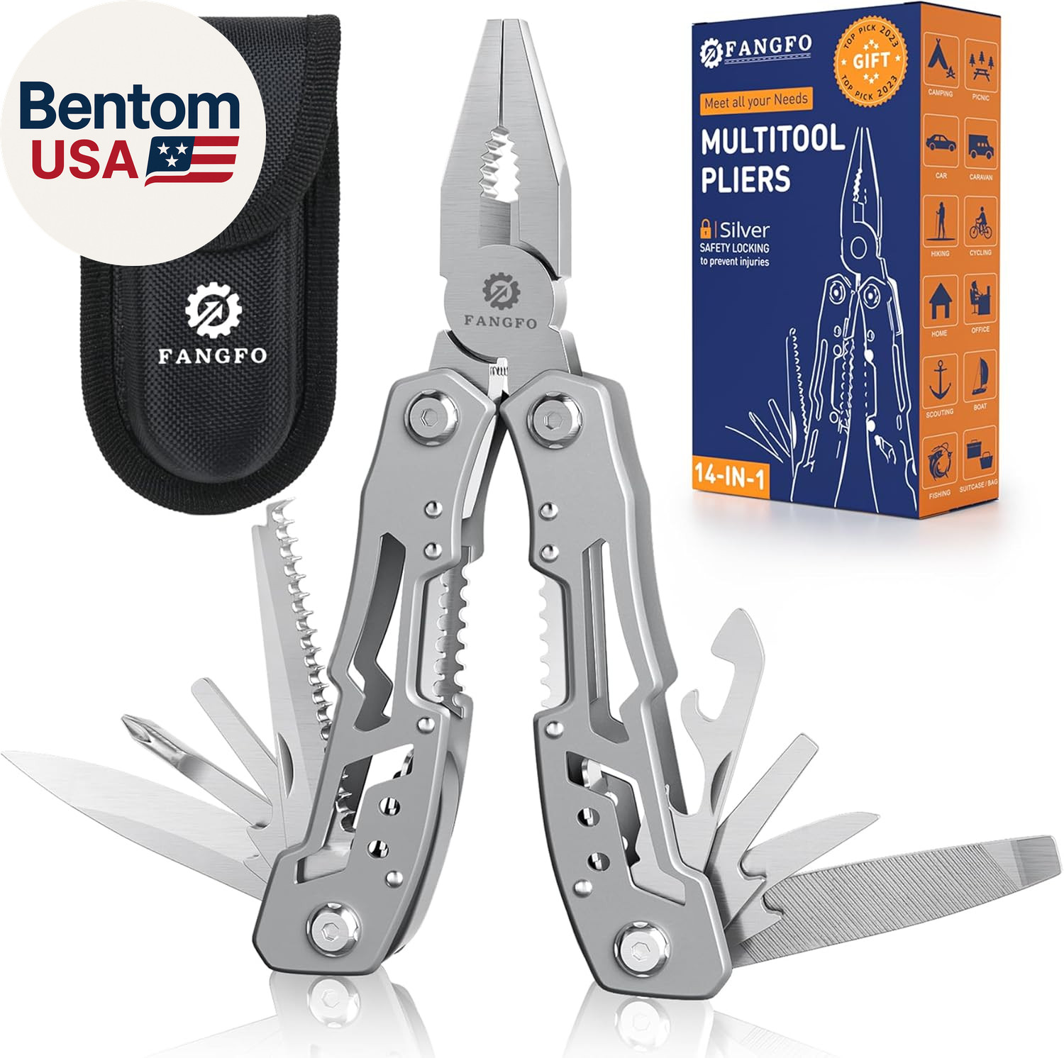 14-In-1 Multitool Pliers，Premium Portable Multi Tool ，With Safety Locking Profes