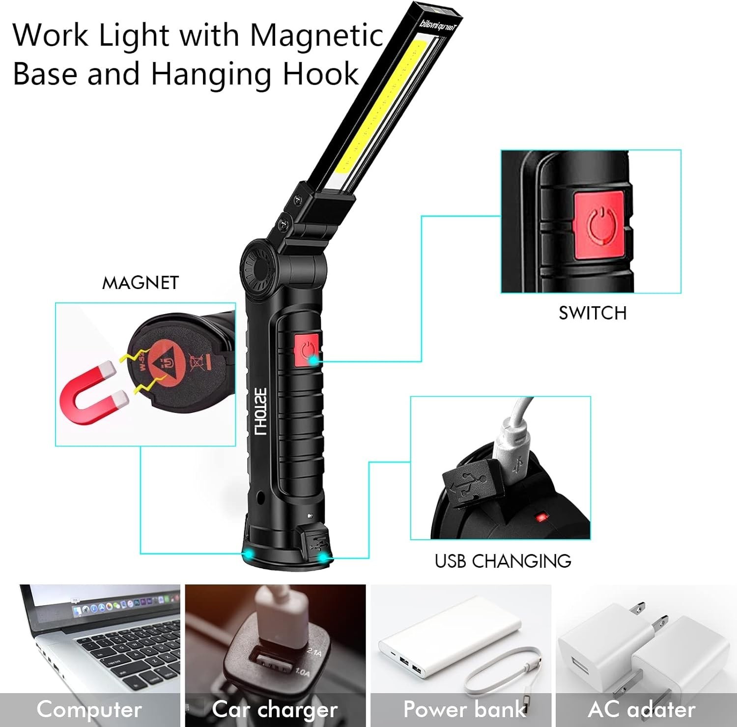 Powerful LED Work Light 2-Pack with 360° Rotation & Magnetic Base – Rechargeable