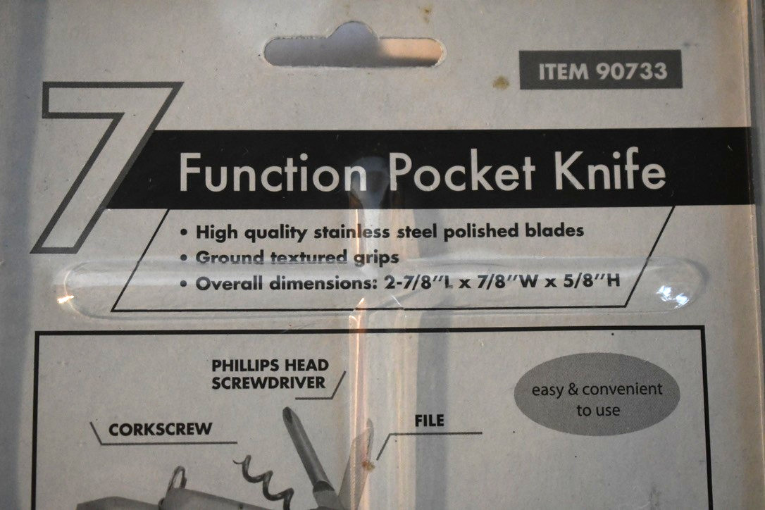 NIP 7 Function Pocket Knife Tools Stainless Steel Ground Textured Grips 90733