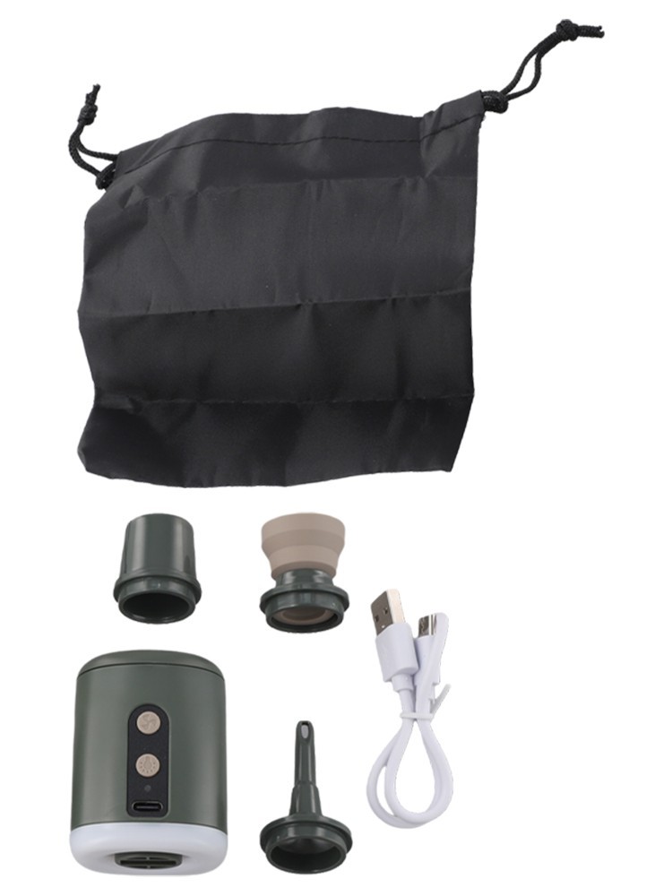 Camping Essential Compact Air Pump with LED Light and Nozzle Attachments