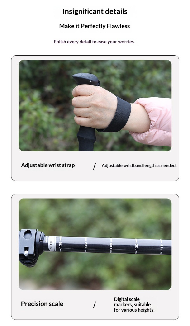 Outdoor hiking cane, carbon fiber extendable folding cane, hiking equipment