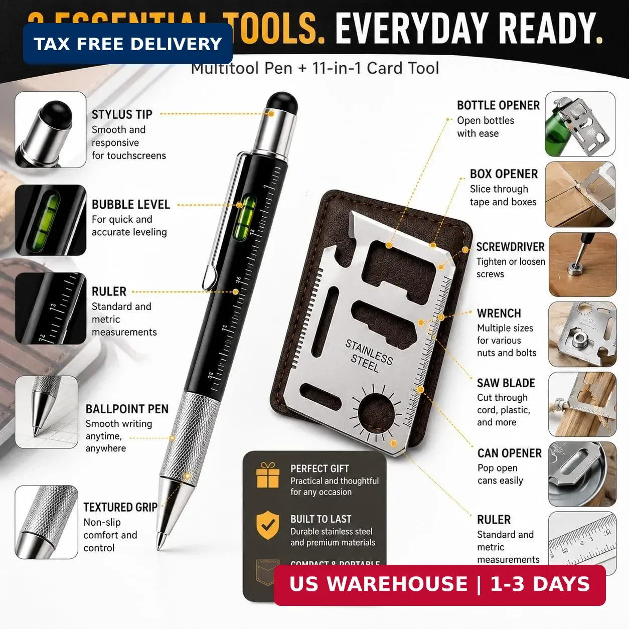 Fathers Day Gift Dad Multitool Pen Card Tool Set Cool Gadgets Men Birthday EDC
