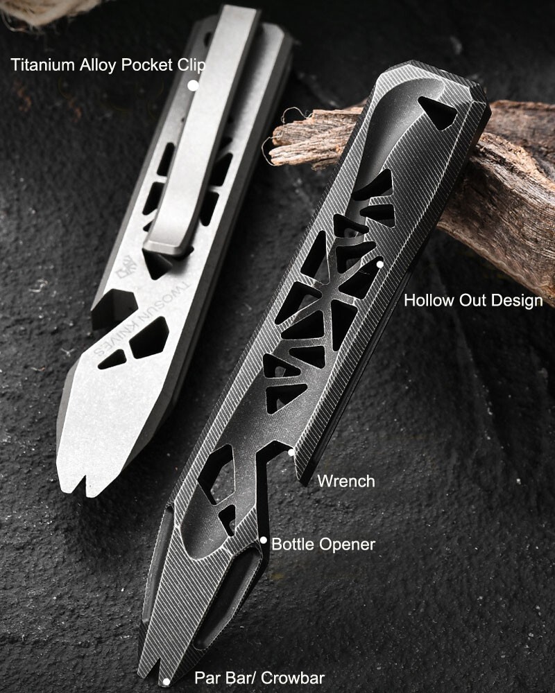TWOSUN Titanium Alloy Hollow Out Pry Bar Crowbar Opener Pocket EDC Multi Tools