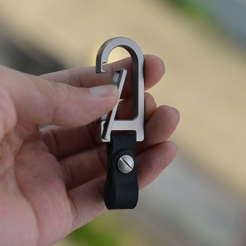 Titanium Alloy + Leather Keychain Carabiner Portable Card Key Hang Buckle EDC