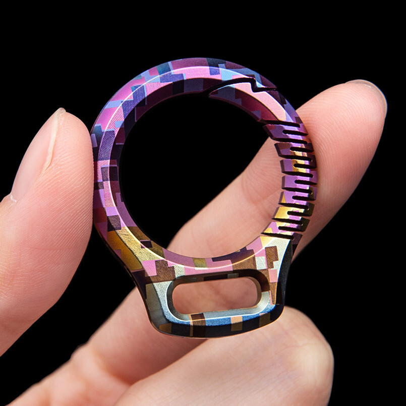 Multicolor Titanium Alloy Carabiner Key Clip Leather Keychain Key Ring EDC Gift