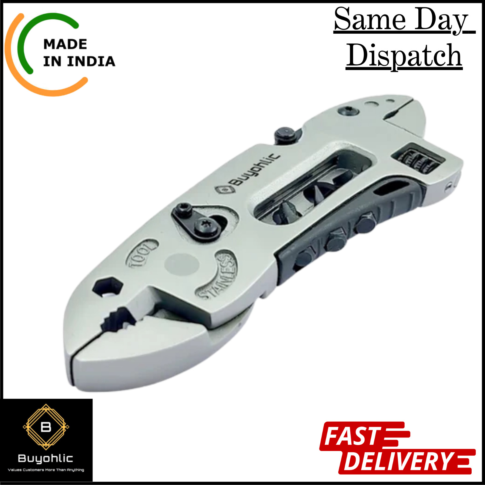 Multitool Wrench with 7 Tools/Pliers/Wire Cutter/Flat Screwdriver Adjustable