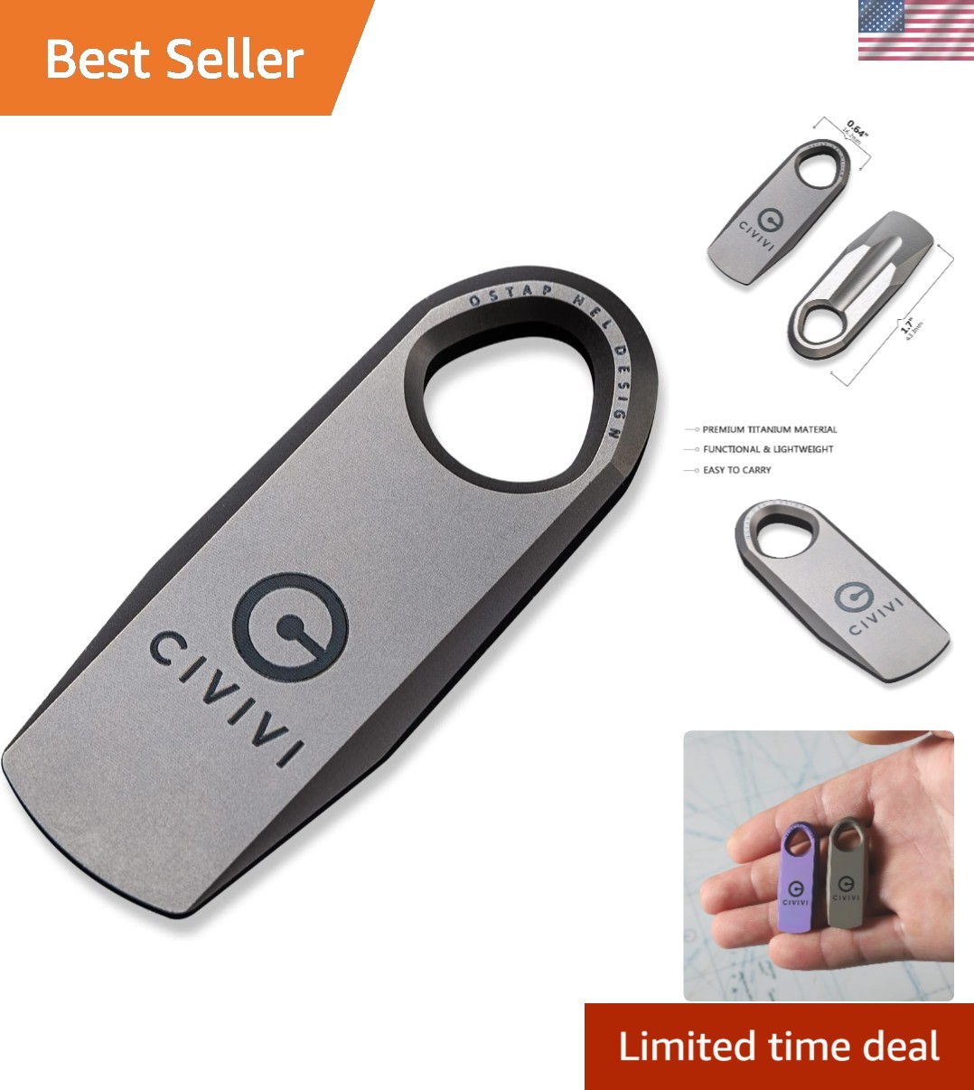 Mini Titanium Pry Bar, 1.70″ Overall Ti-Bar EDC keychain Multi-Tool, Designed…