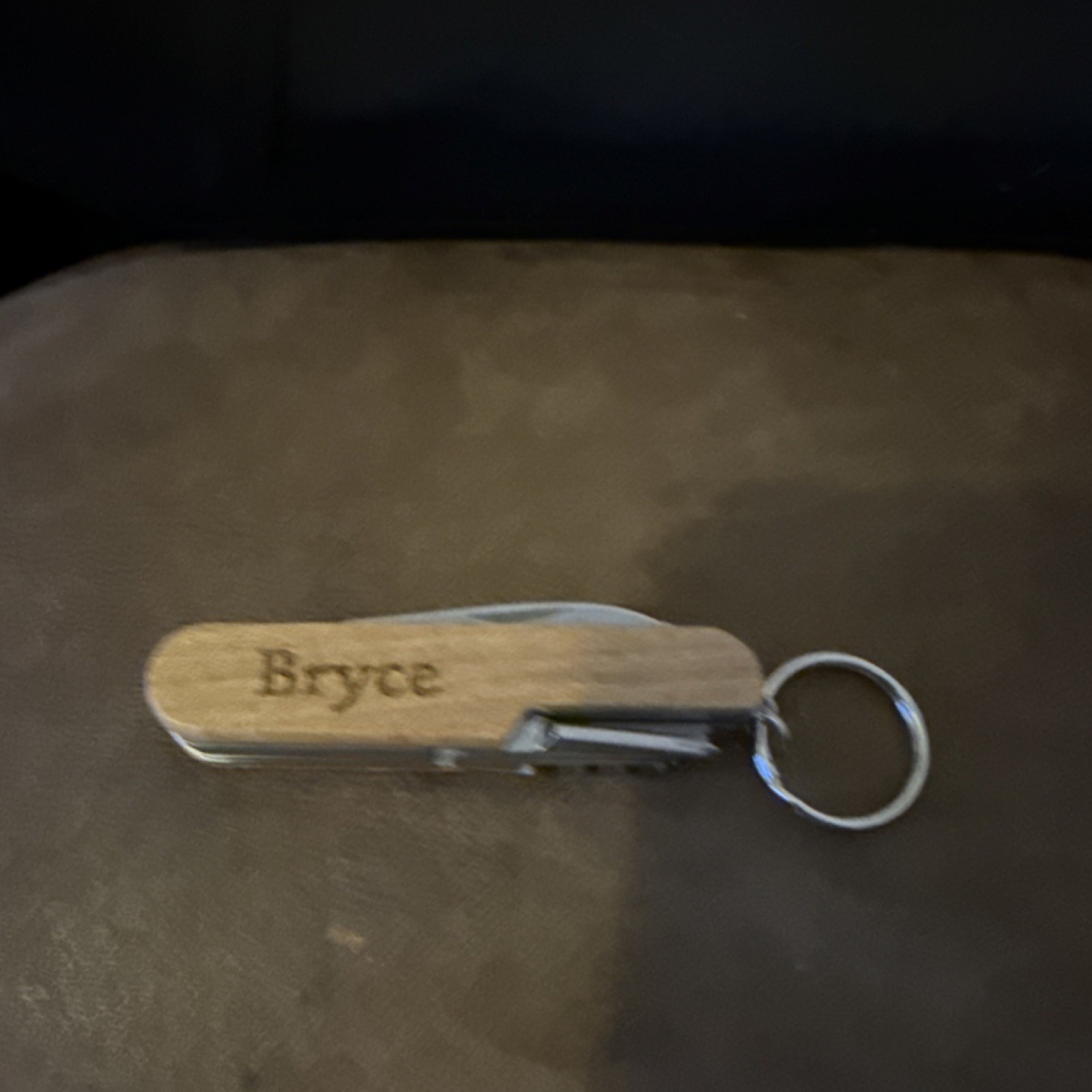 Wood Handle Multi-Tool Key Ring Knife, Scissors, Saw, Corkscrew, Bottle Opener