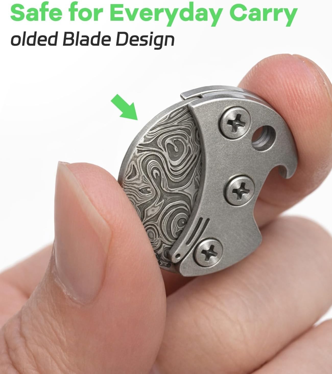 Mini Coin Keychain Tool Titanium Compact Bottle Opener & EDC Cutter Damascus