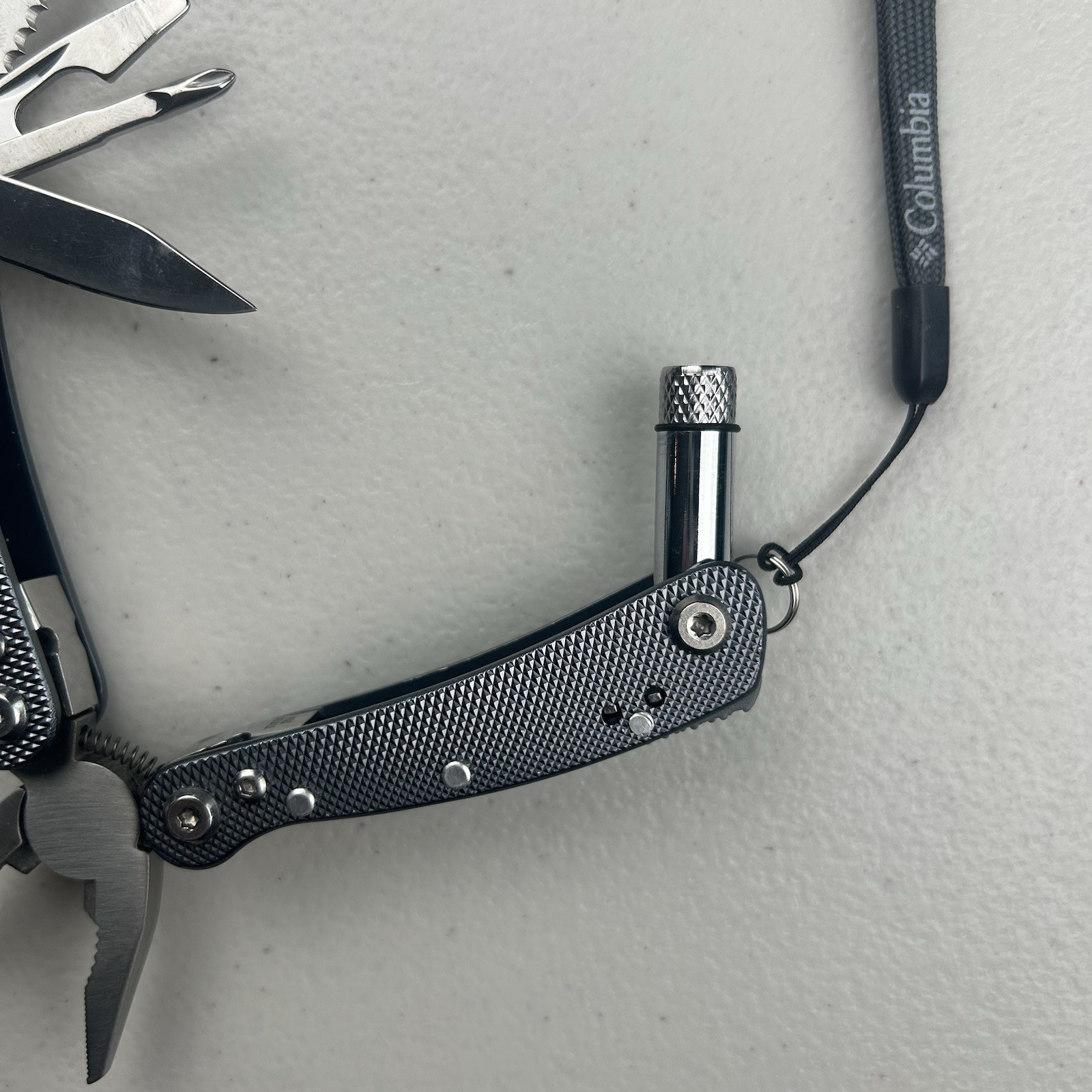 Colombia Pocket Pliers Keychain Bottle Opener Outdoor Camp Tool Flashlight Gray
