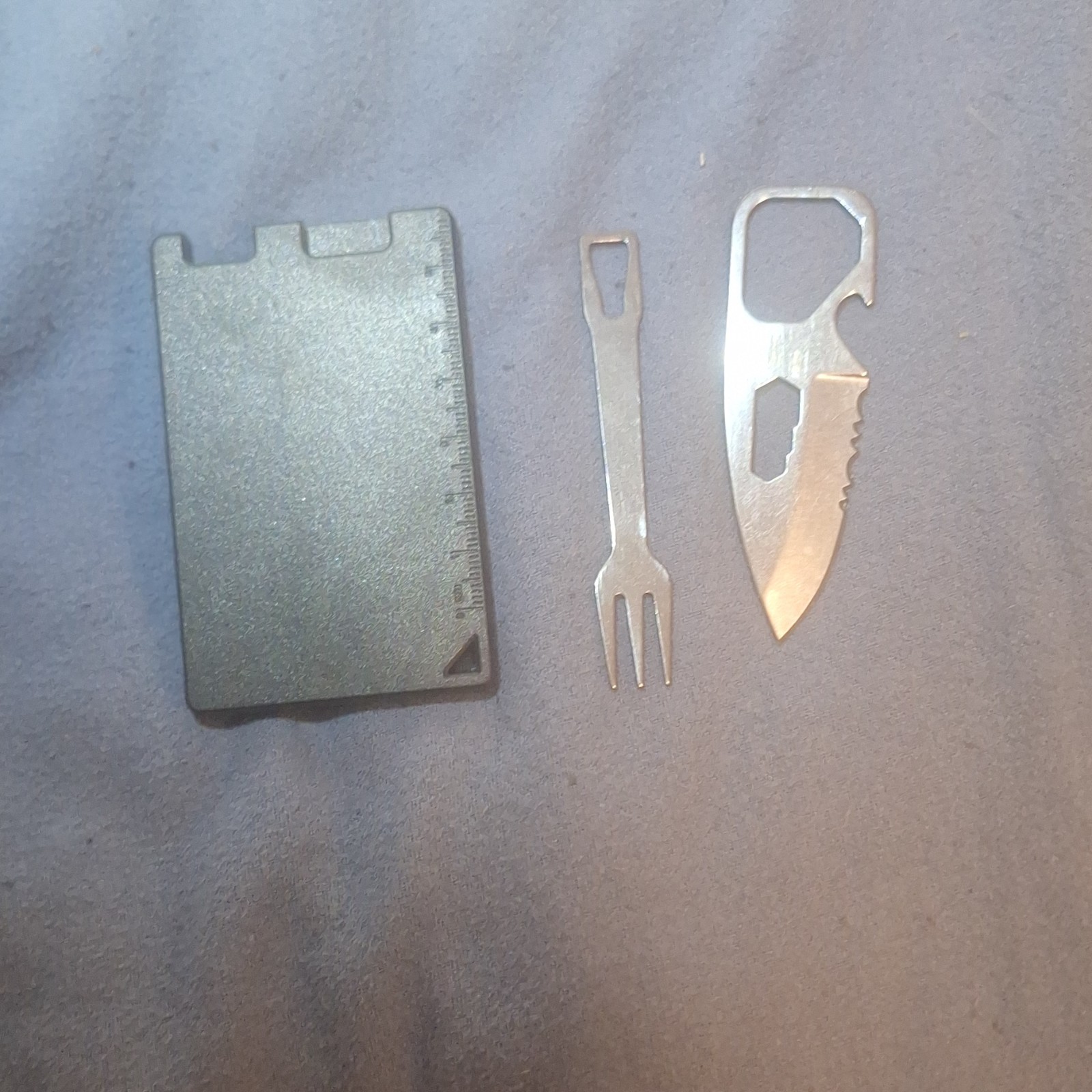 Camping Card Multi-Tool Knife Fork Bottle Opener Stainless Steel Black/Silver