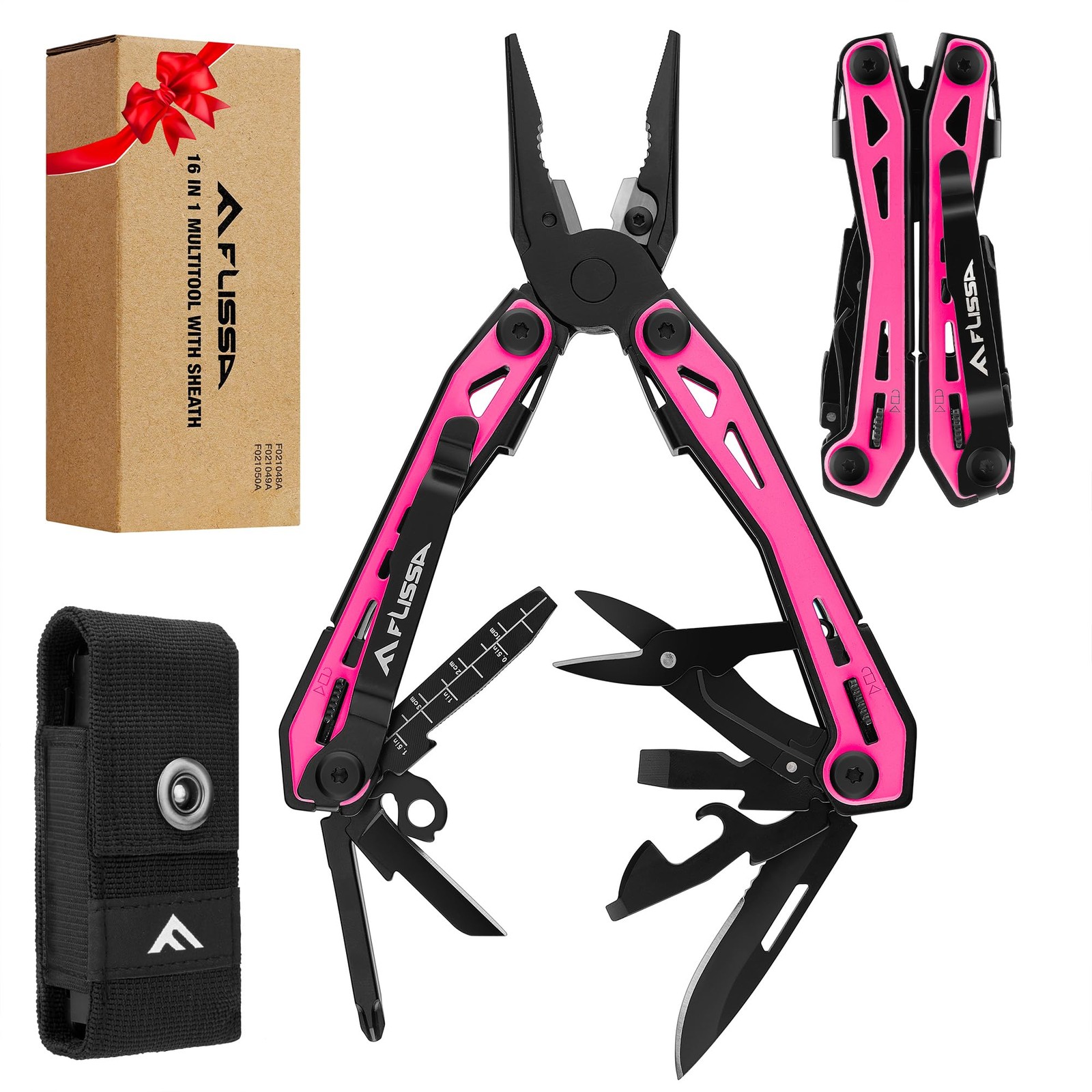 16-in-1 Pink Multi Tool Pliers, Gifts for Men Women, Stainless Steel EDC Mult…