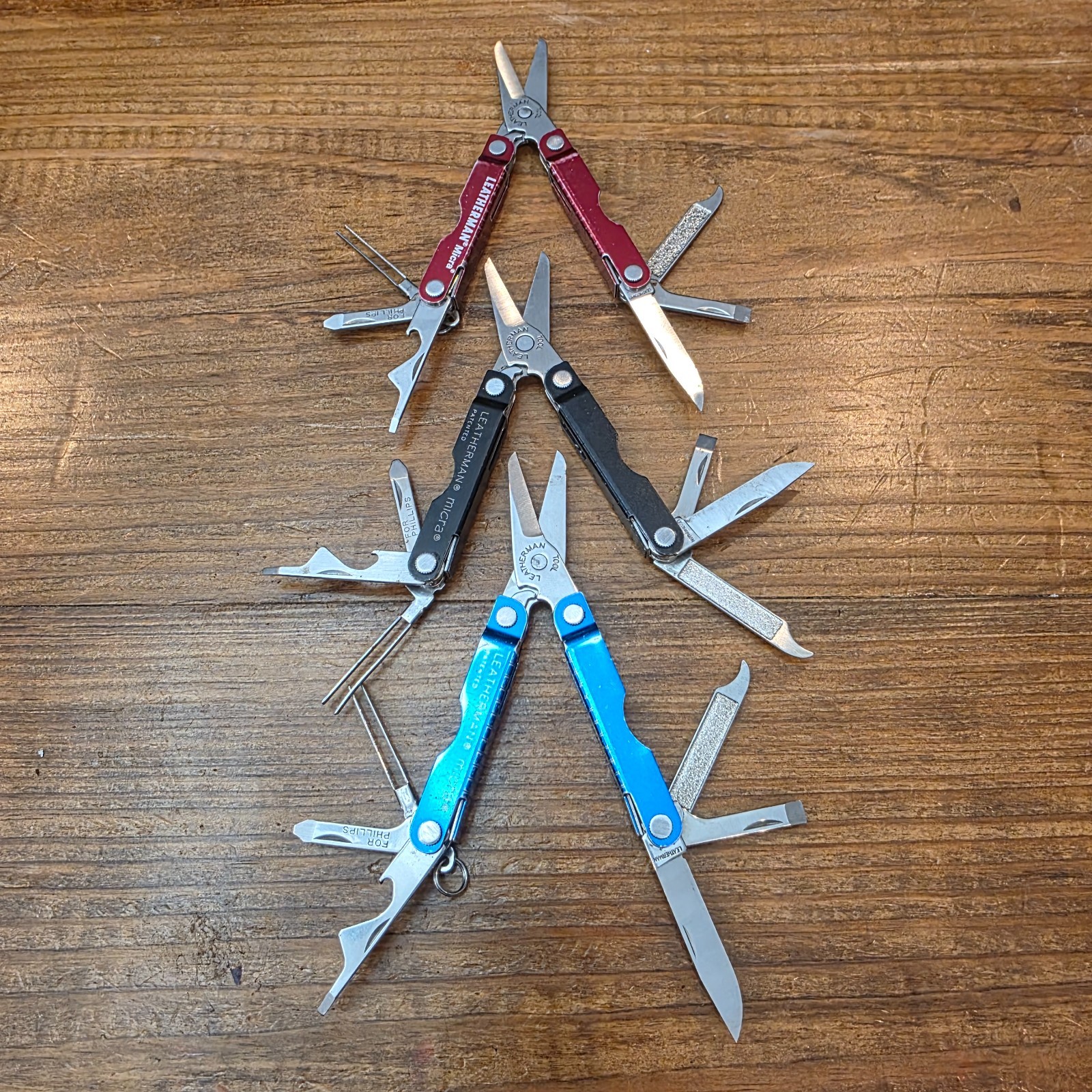Leatherman MICRA Multi-Tool – Stainless Steel – Lot of 3 – Colors Blue Black Red
