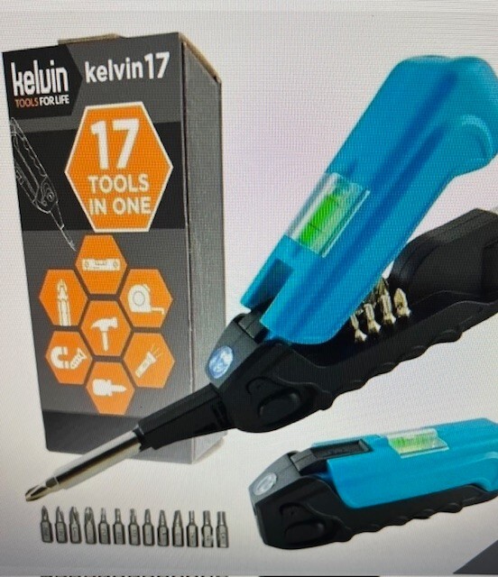 Kelvin Everyday Multi-Tool 17 Tools In 1 Flashlight Screwdriver Hammer Blue NEW