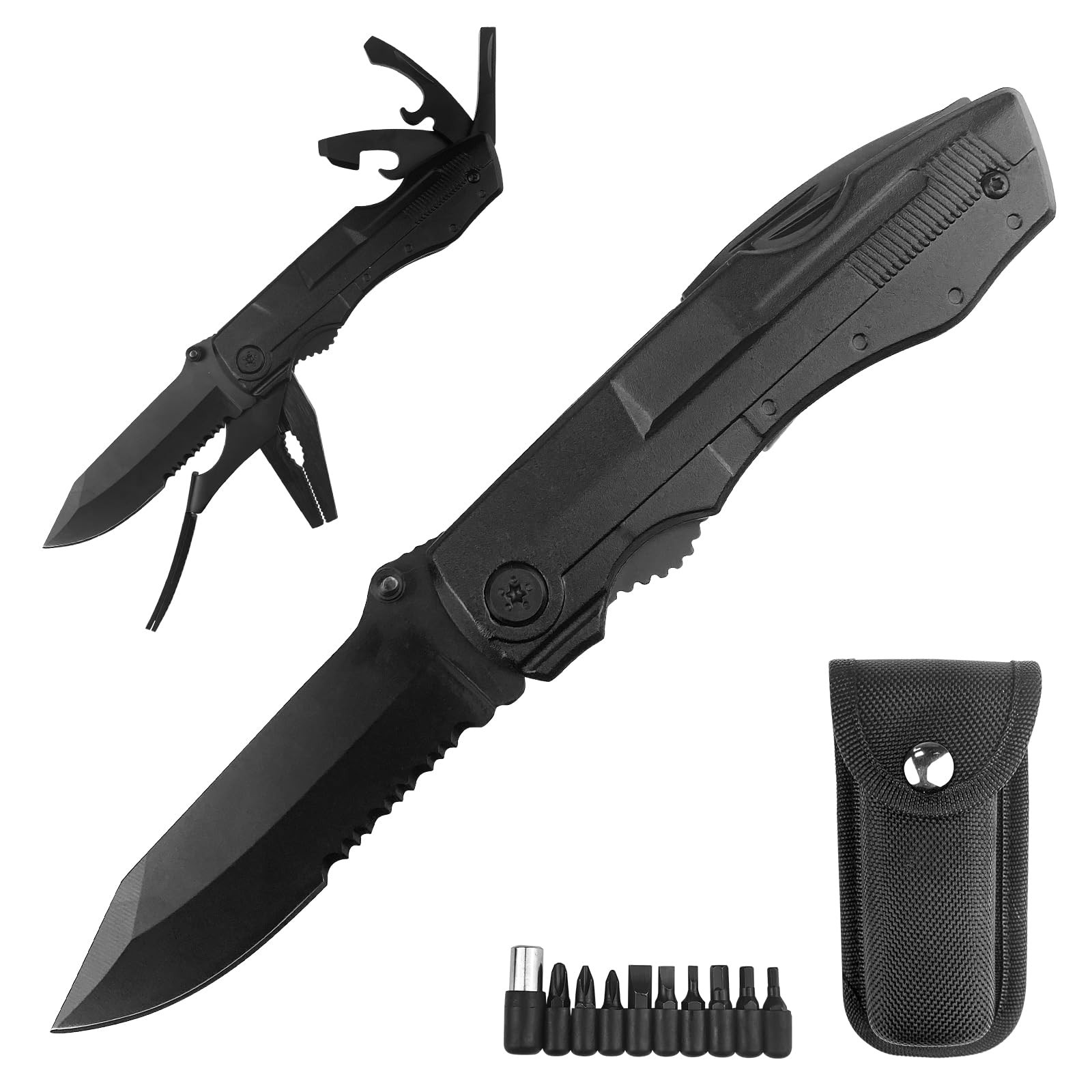 Multitool Pocket Knife, Stainless Steel Folding Knife, with Screwdriver, 10 in 1…