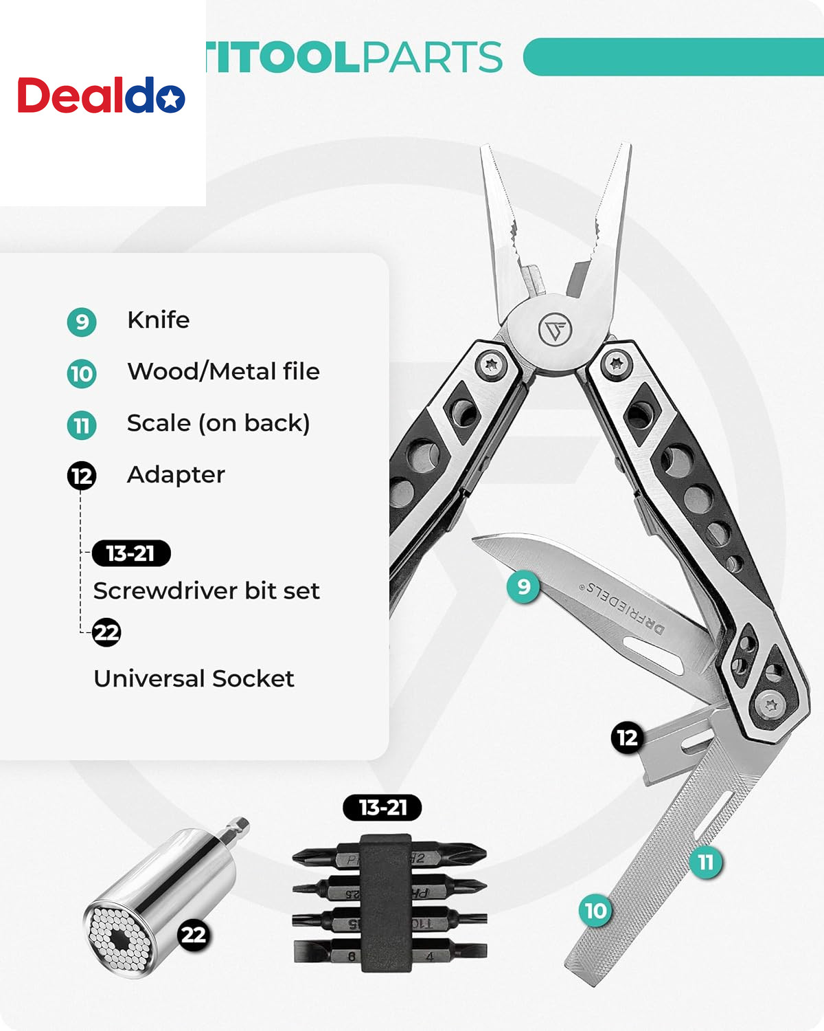 Multi Tool with Universal Socket – 22 in 1 Stainless Steel Multipurpose Tool wit