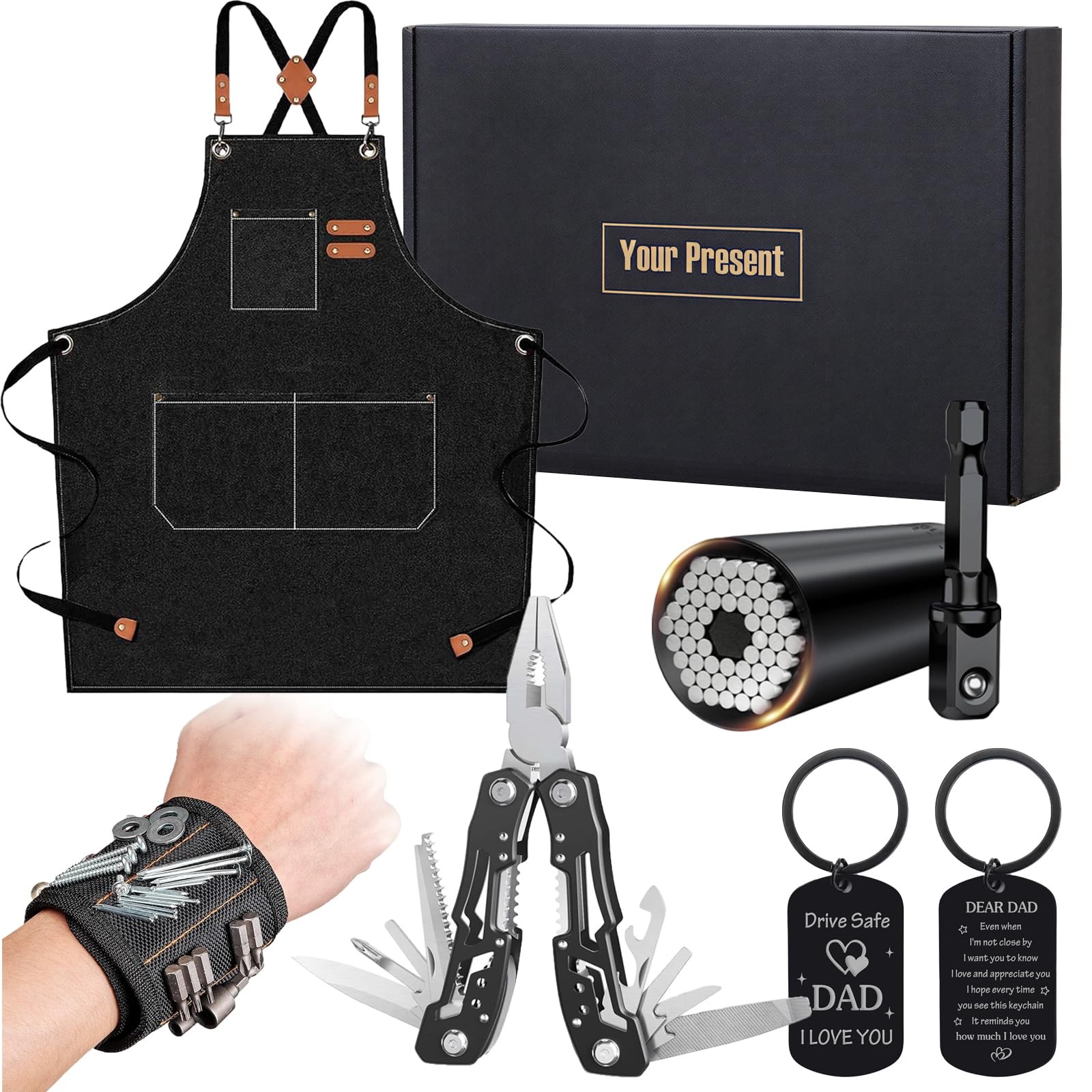 5 in 1 Gift for Dad Men, Handyman Tool Set with Heavy Duty Work Apron, Magnet…