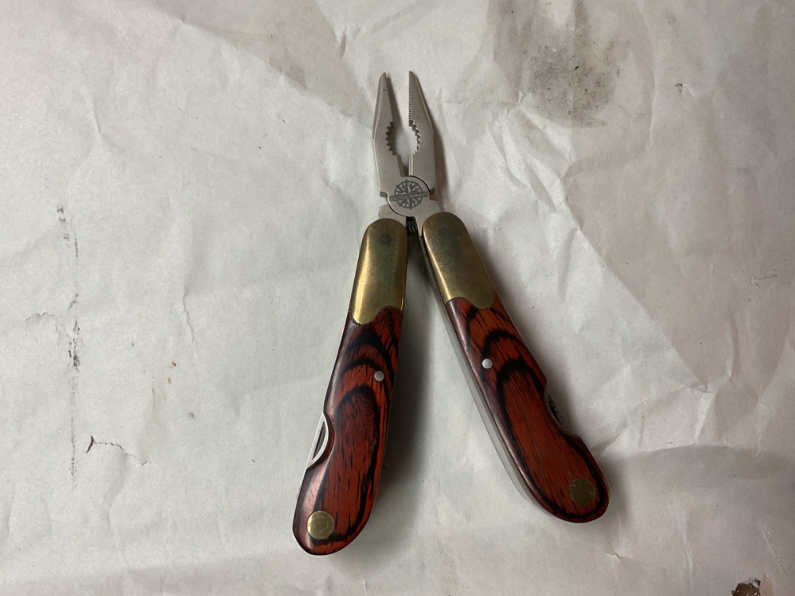 VINTAGE Guidesman Rosewood & Brass Multi-Tool,Pliers & More,Leather Belt Sheath