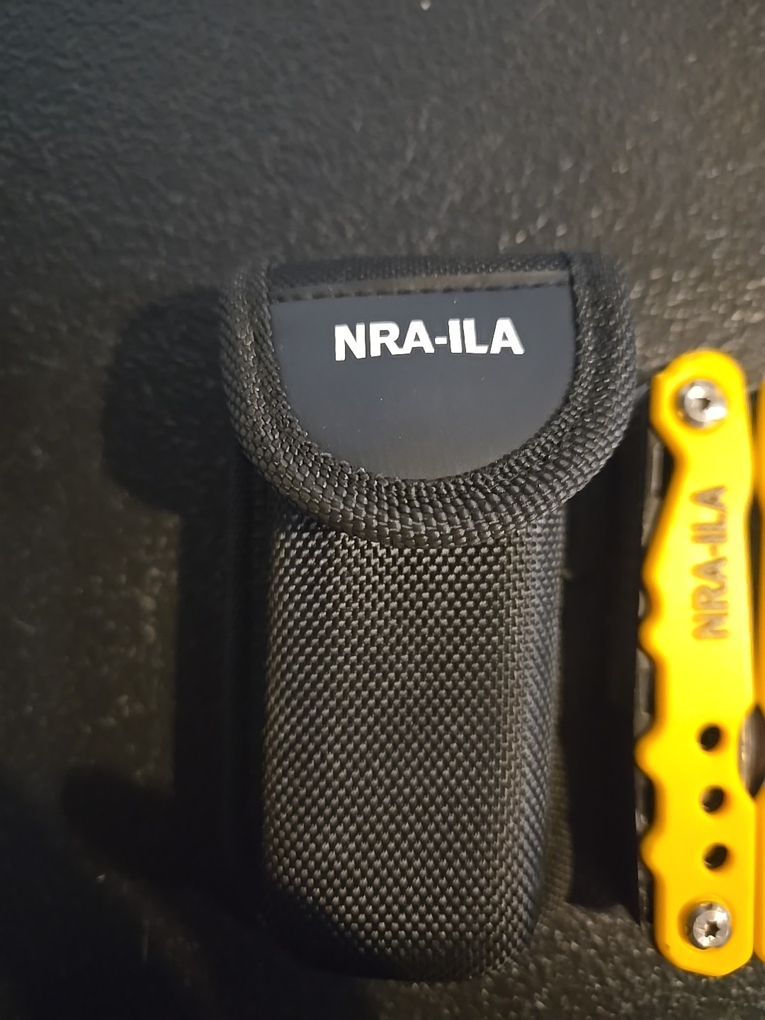 Yellow Handle Unbranded Multi Tool Advertising NRA-ILA With Belt Pouch