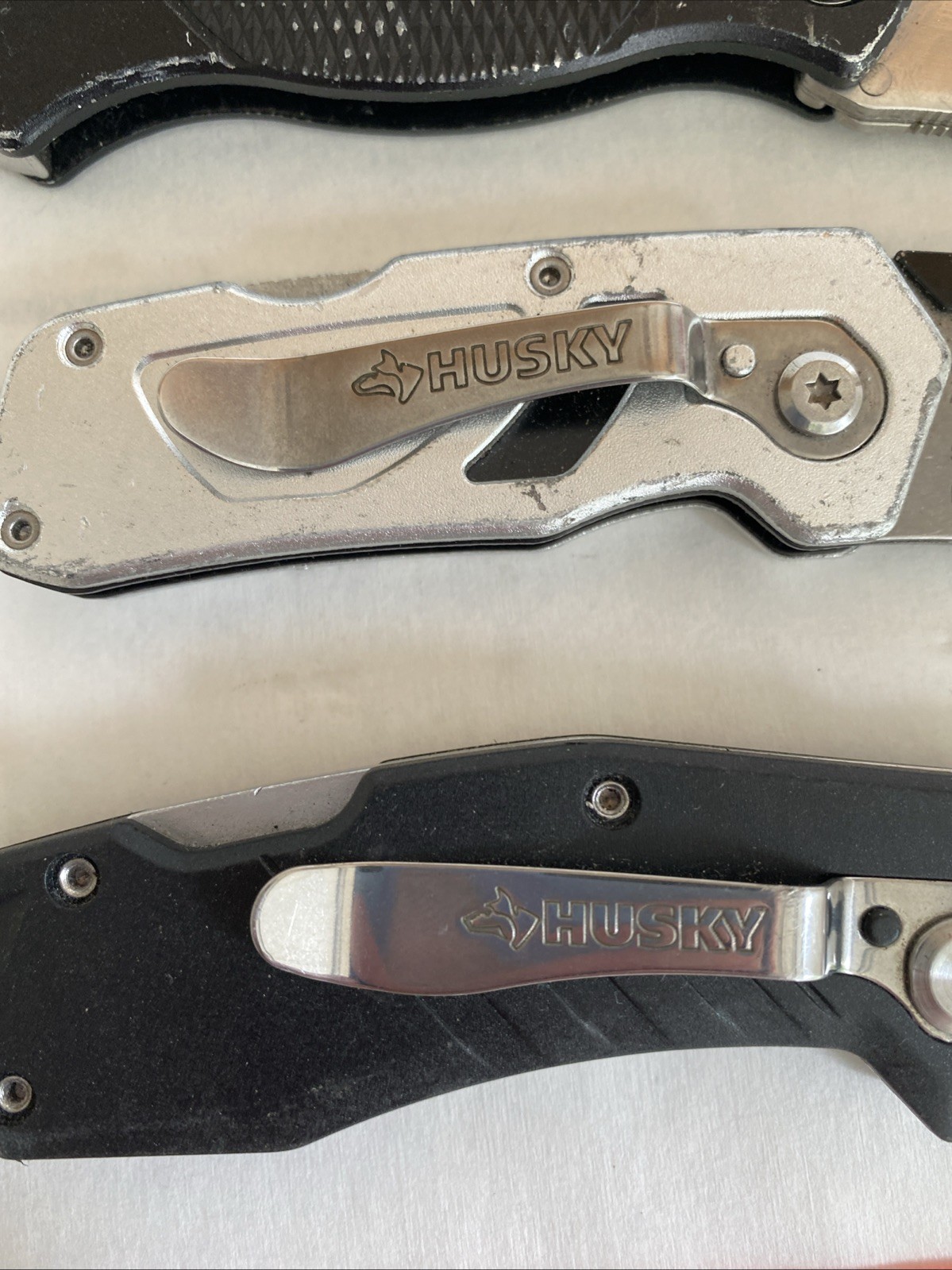 Lot Of 3 Husky Black Folding Lockback Pocket Utility Knife Set, Box Cutter Tool