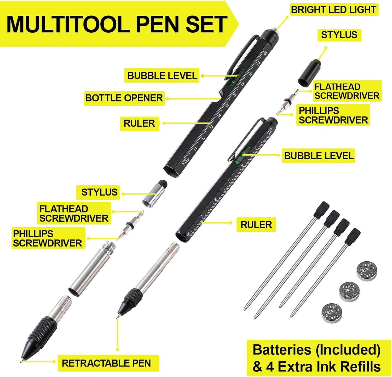 Gifts for Men Dad Him,9 in 1 Multitool Pen Set with LED,Stylus,Level,Screwdriver